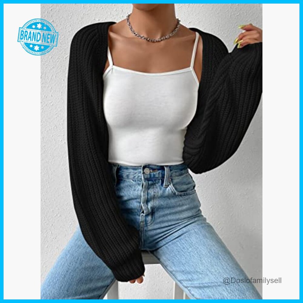 Y2K Cropped Cardigan Lightweight Knit Open Front Bolero Shrug Spring Fall - Picture 4 of 6